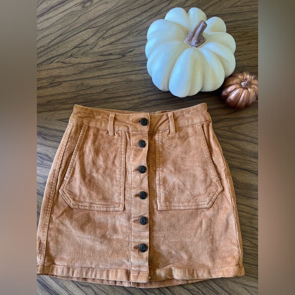 Wild Fable Camel Corduroy Skirt with Buttons